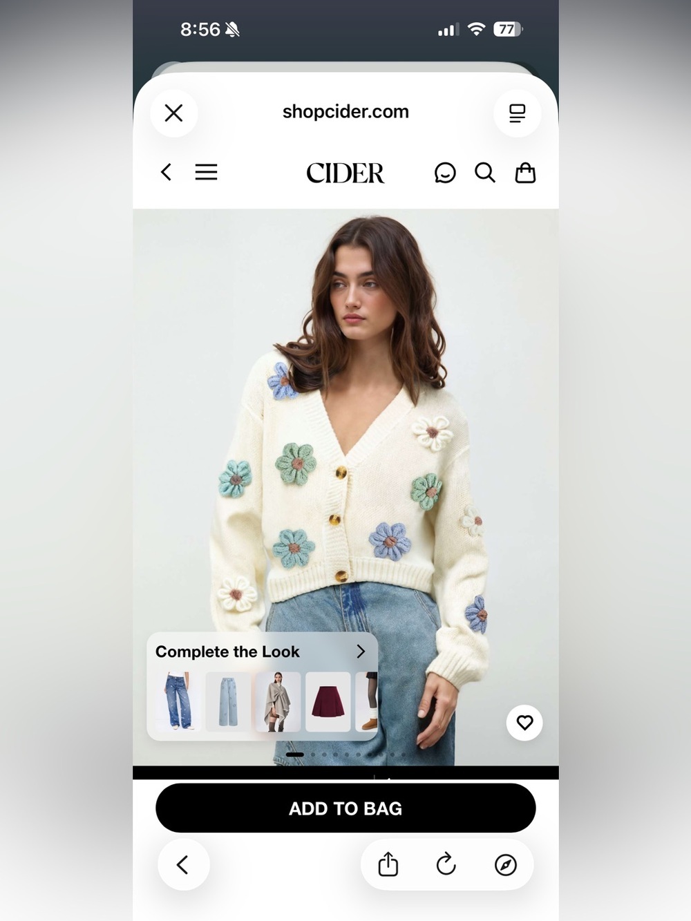 Cider Cream V-Neck Cardigan with Blue, Green and White Floral Appliqués 20 by 20